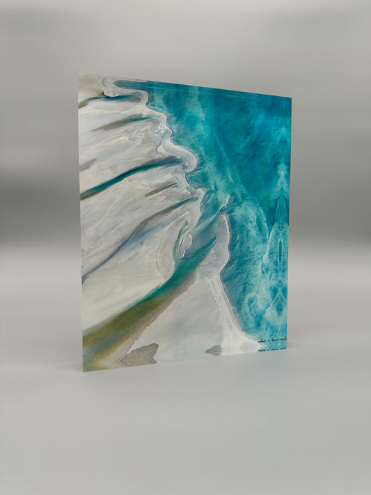 Wavy blue and white patterns on a gray background