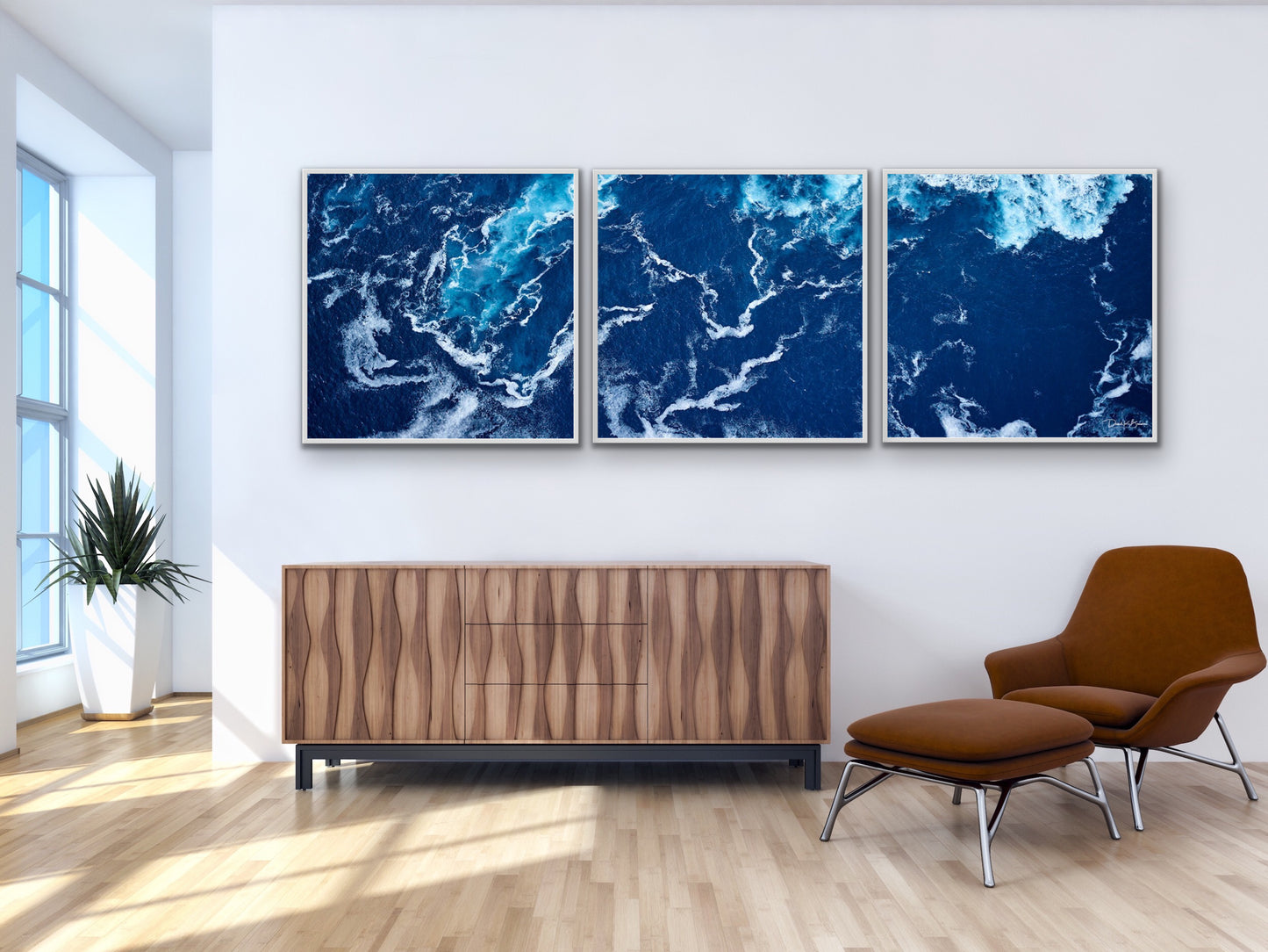 Deep Blue - Triptech White Frame