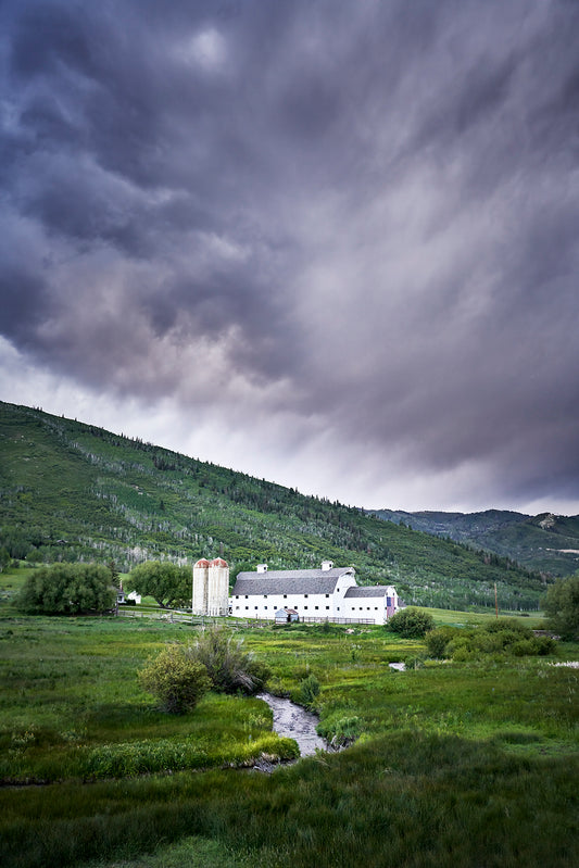 Stormy White Barn