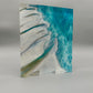 Wavy blue and white patterns on a gray background